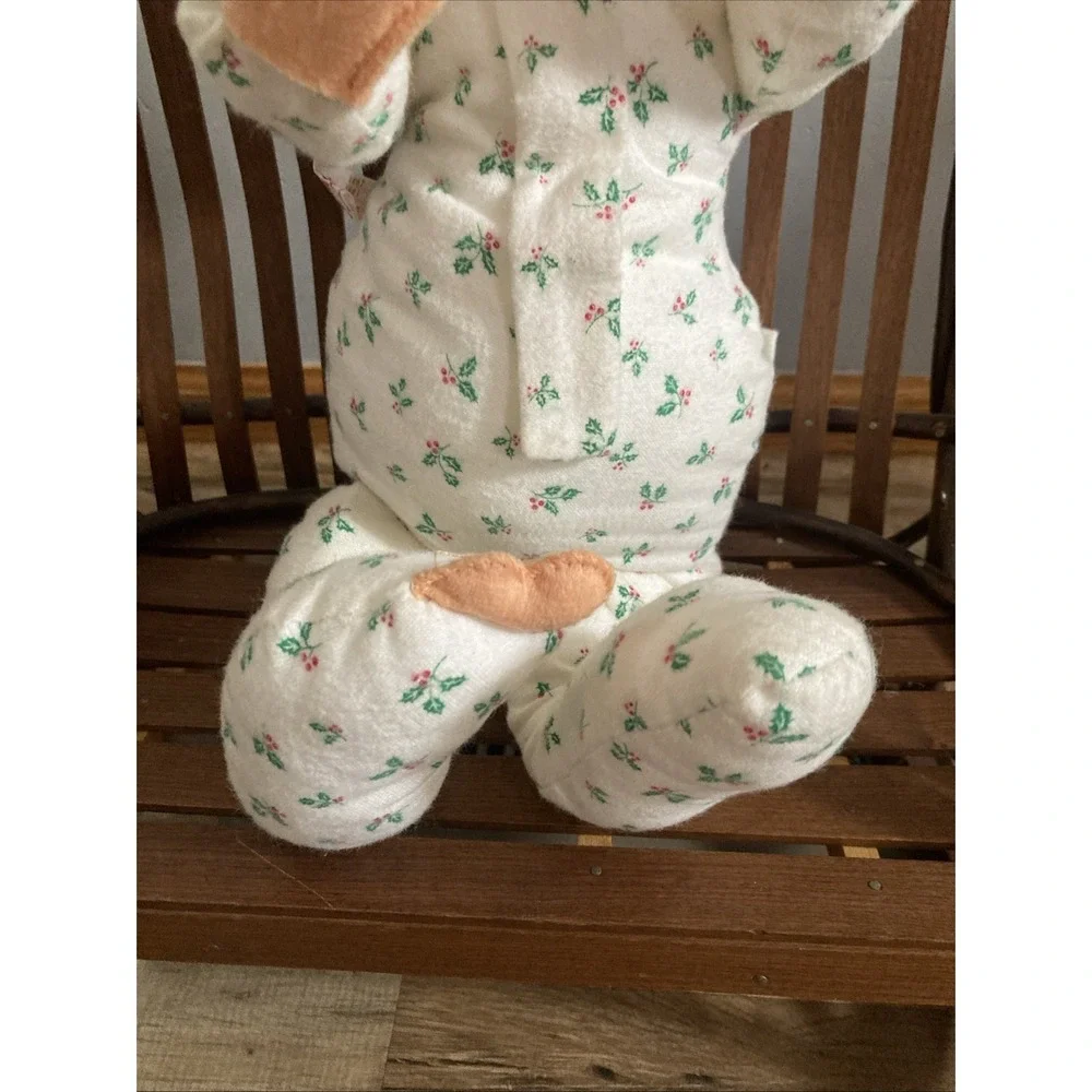 Annalee Child 1989 Child Sitting in Holly Patterned Outfit 12